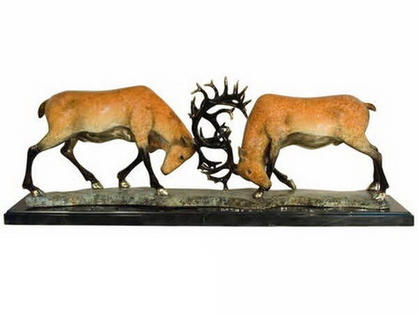 Fighting Bucks Two Deer Fighting Bronze Sculpture Fine Art Statuary